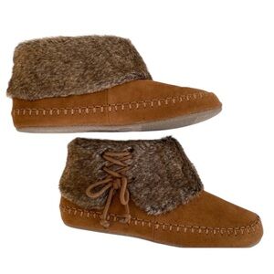 🆕 AIRWALK Cognac Brown Faux Fur Moccasin Booties Ankle Boots SIZE 6